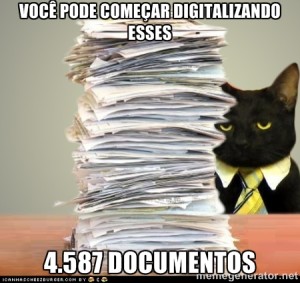 Meme gato digitalizando documento