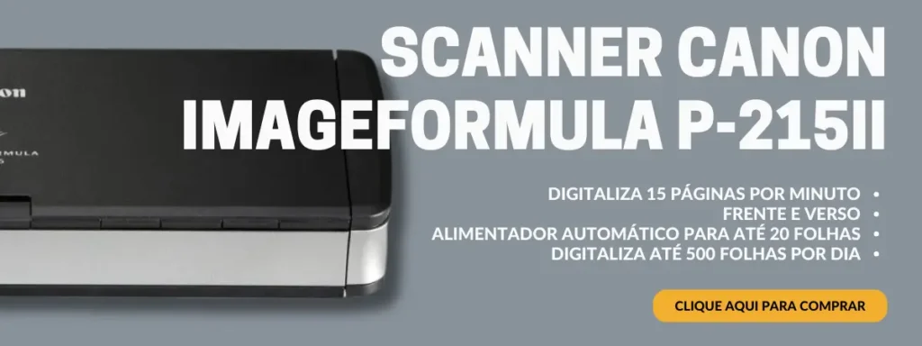 Scanner portátil Scanner Canon ImageFORMULA P-215II, 15ppm, Duplex (frente e verso)