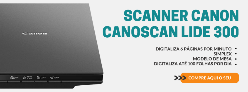 Scanner Canon Lide 300, Simplex, Flatbed, Digitaliza até 100 folhas por dia, Netscan Digital